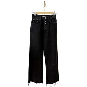 Boyish Charley Black Wash Wide Leg Raw Hem Jeans 24